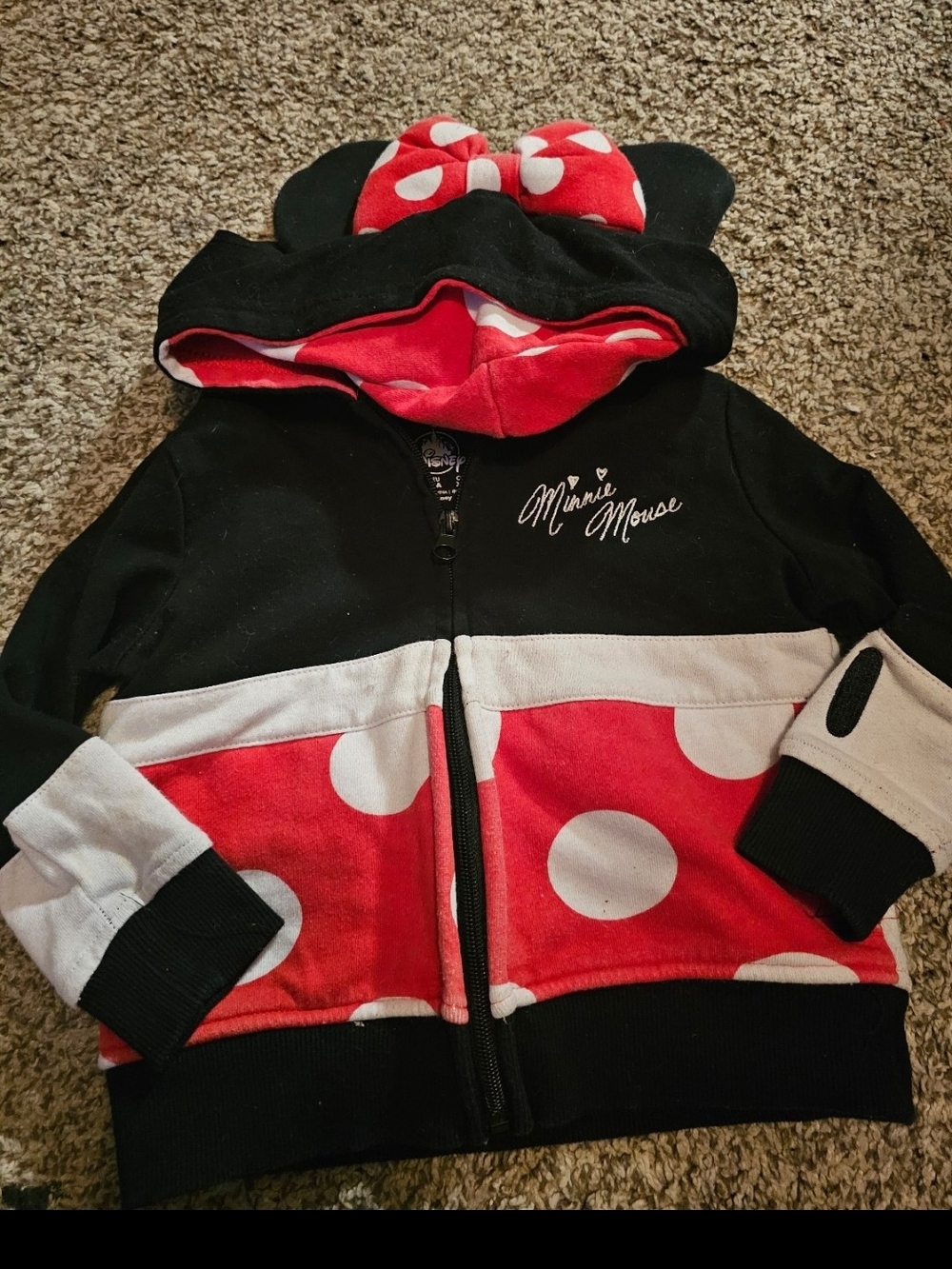 Disney Minnie Mouse Black, Red & White Polka Dot Hooded Zip Sweatshirt
